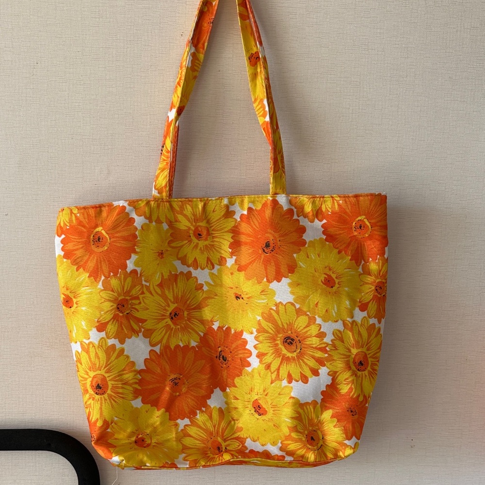 Vibrant Floral Tote Bag - Orange and Yellow - Picture 2 of 7